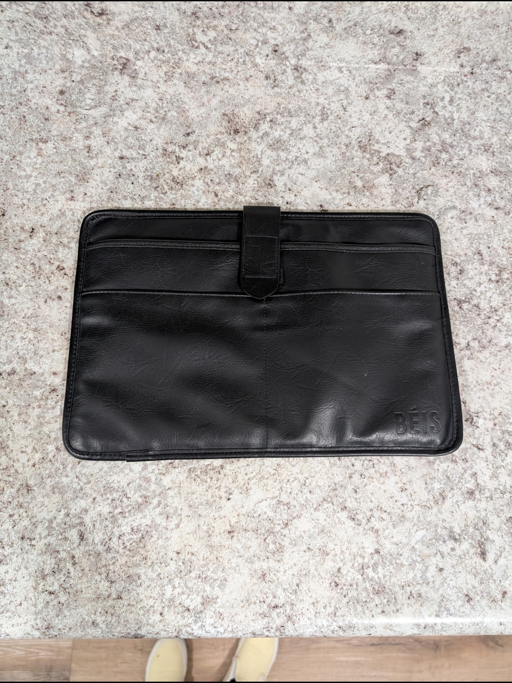 BEIS Black Leather Tablet Folio with Strap Closure